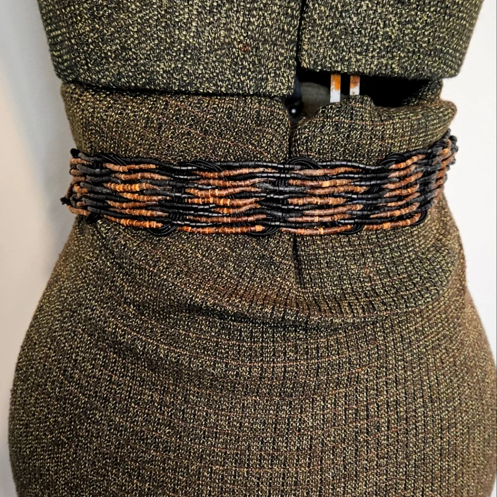Vintage Boho Western Beaded Adjustable Black/Brown Fashion Belt